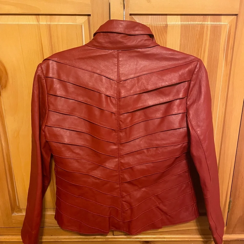Neiman Marcus Red Leather Jacket - Picture 2 of 4